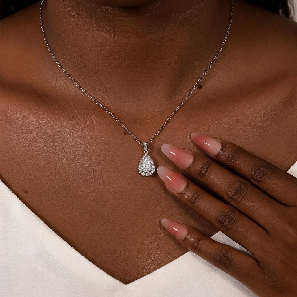 Pear Cut Moissanite Pendant Necklace, view 6