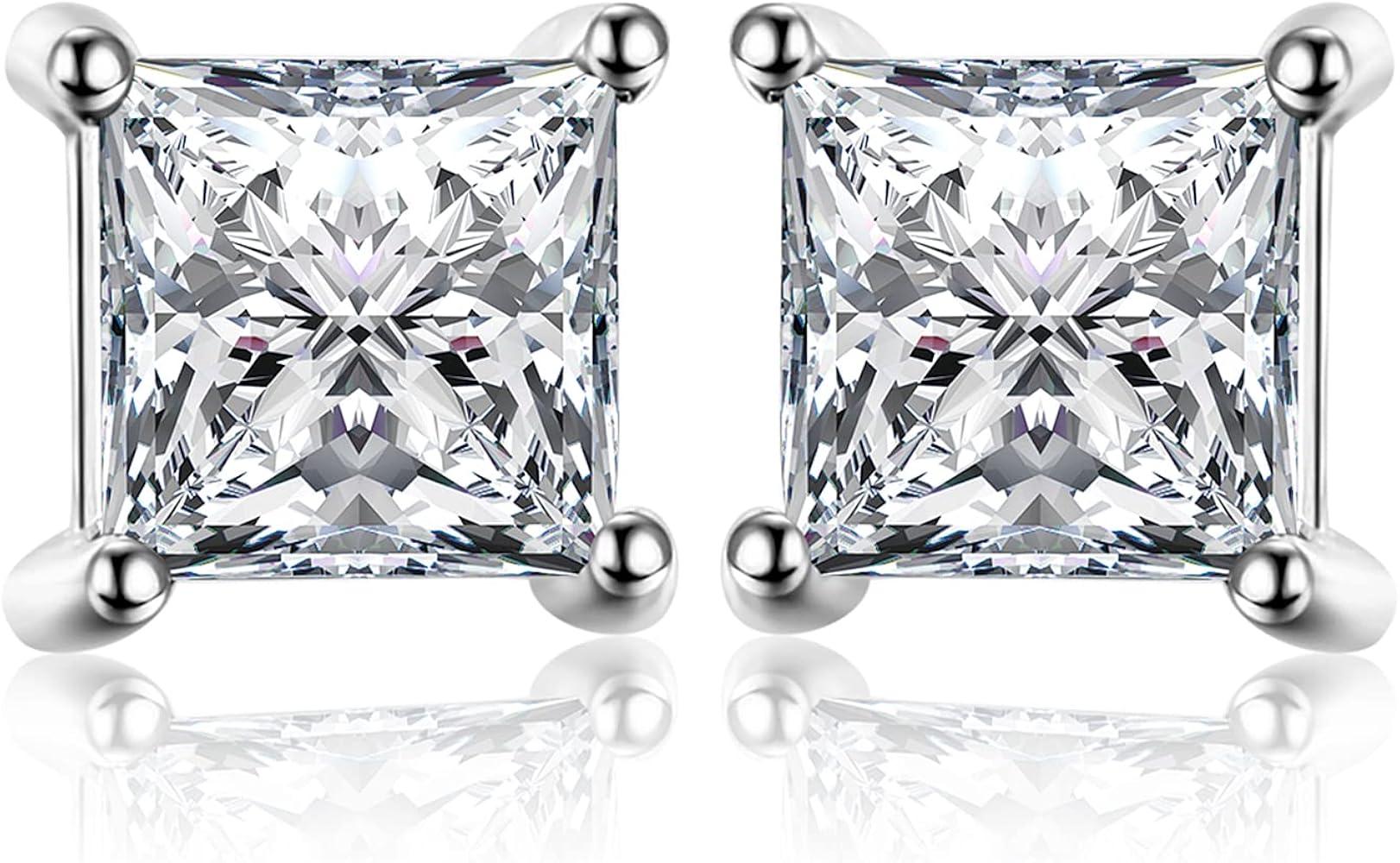 Sterling Silver Moissanite Solitaire Stud Earrings, view 2