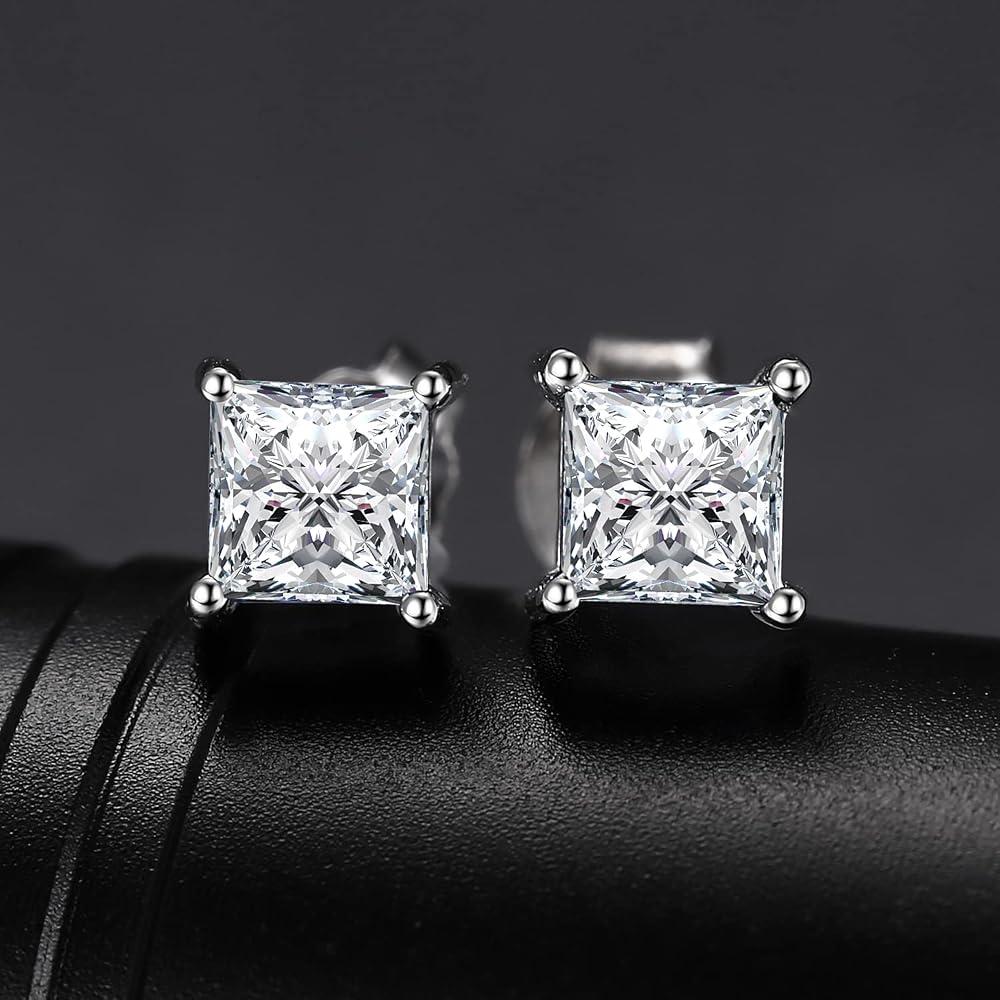 Sterling Silver Moissanite Solitaire Stud Earrings, view 4