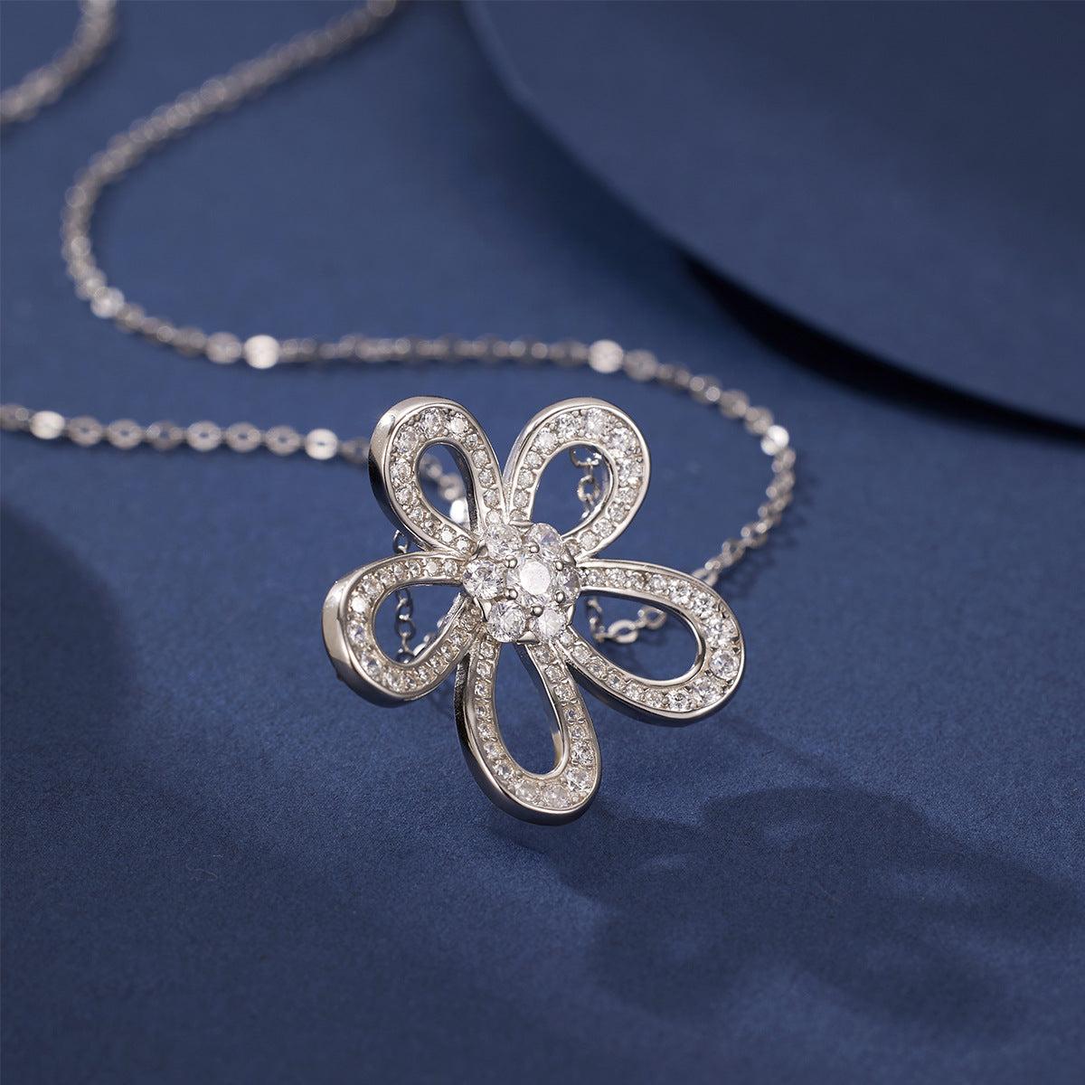925 Sterling Silver Floral Openwork Moissanite Jewelry Set (Pendant Necklace & Stud Earrings), view 3