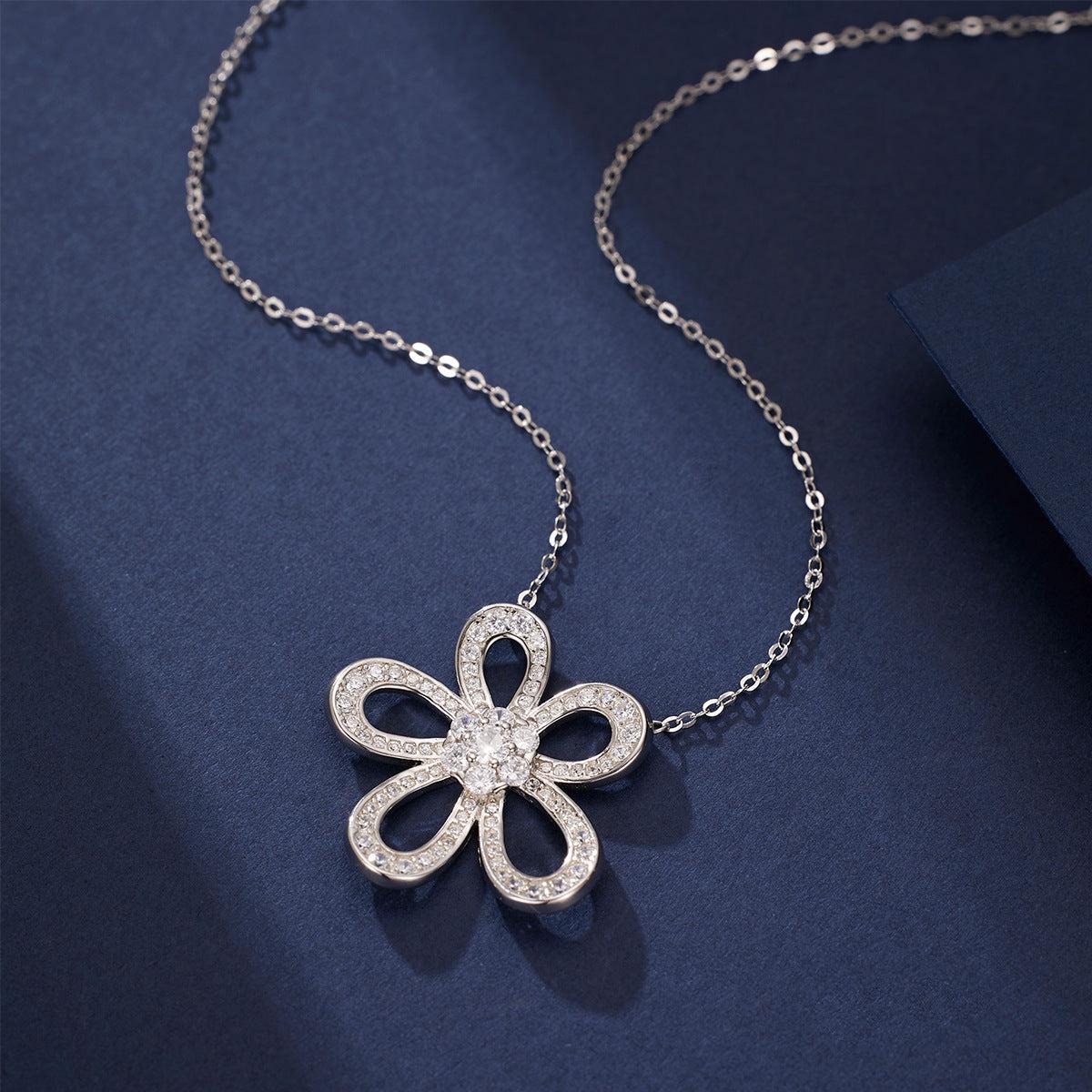 925 Sterling Silver Floral Openwork Moissanite Jewelry Set (Pendant Necklace & Stud Earrings), view 4