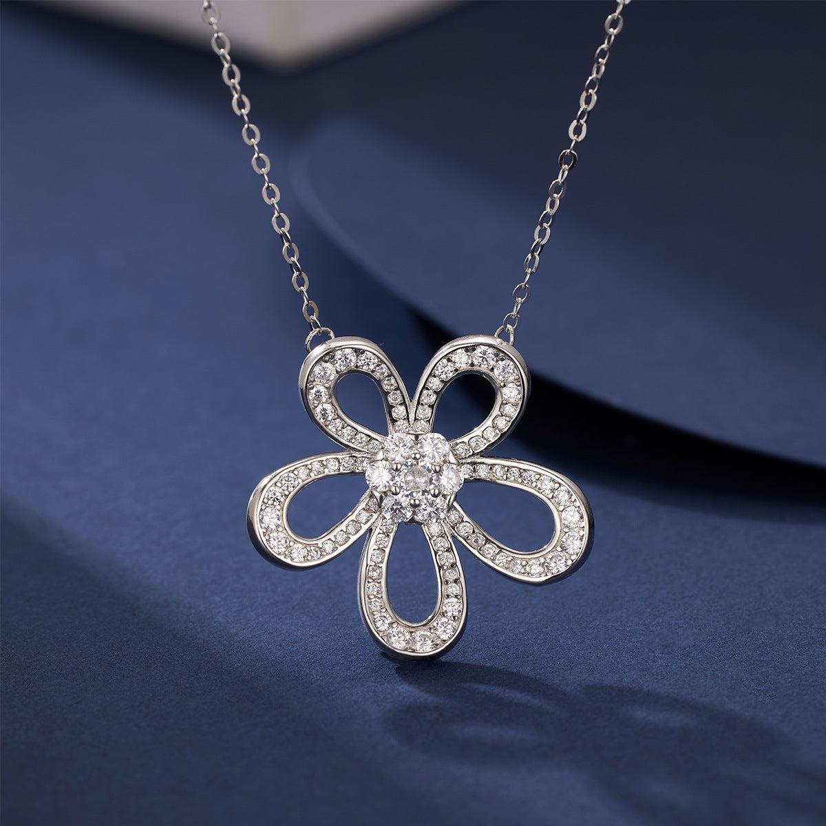 925 Sterling Silver Floral Openwork Moissanite Jewelry Set (Pendant Necklace & Stud Earrings), view 5
