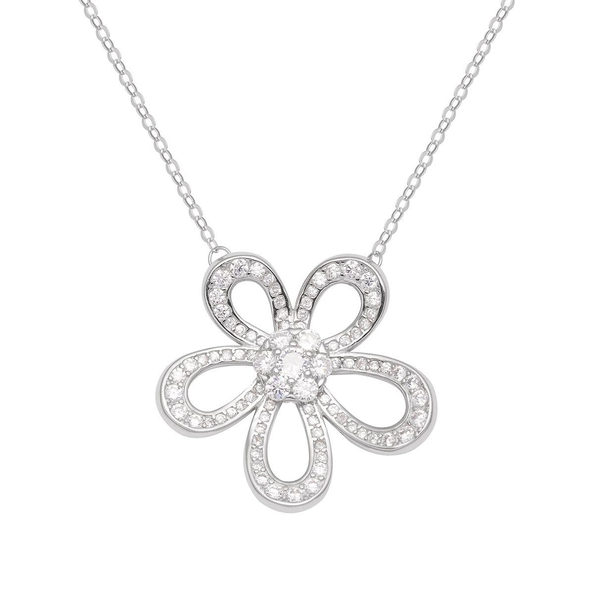 925 Sterling Silver Floral Openwork Moissanite Jewelry Set (Pendant Necklace & Stud Earrings)