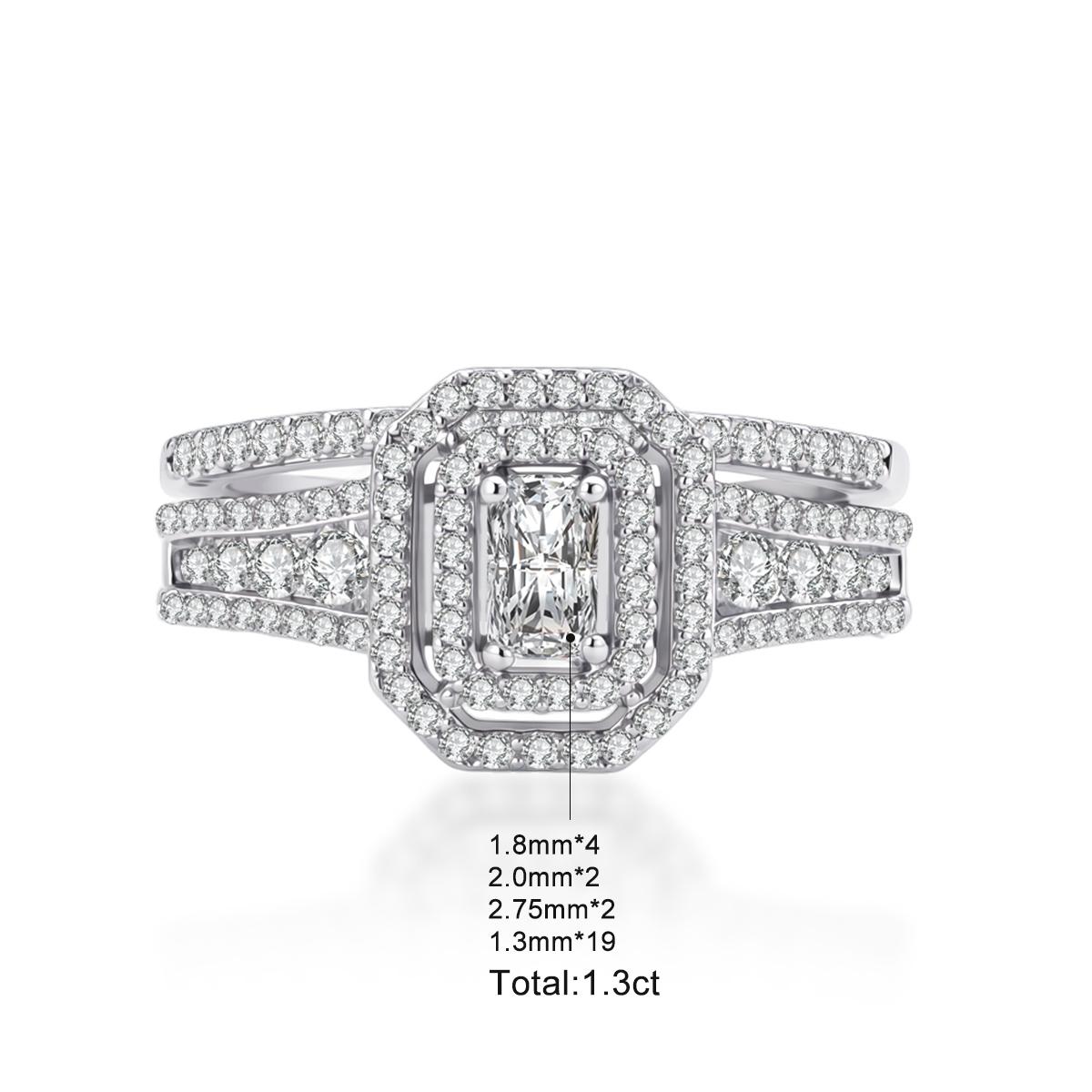 Double Halo Emerald-Cut Moissanite Bridal / Engagement Ring Set, view 2