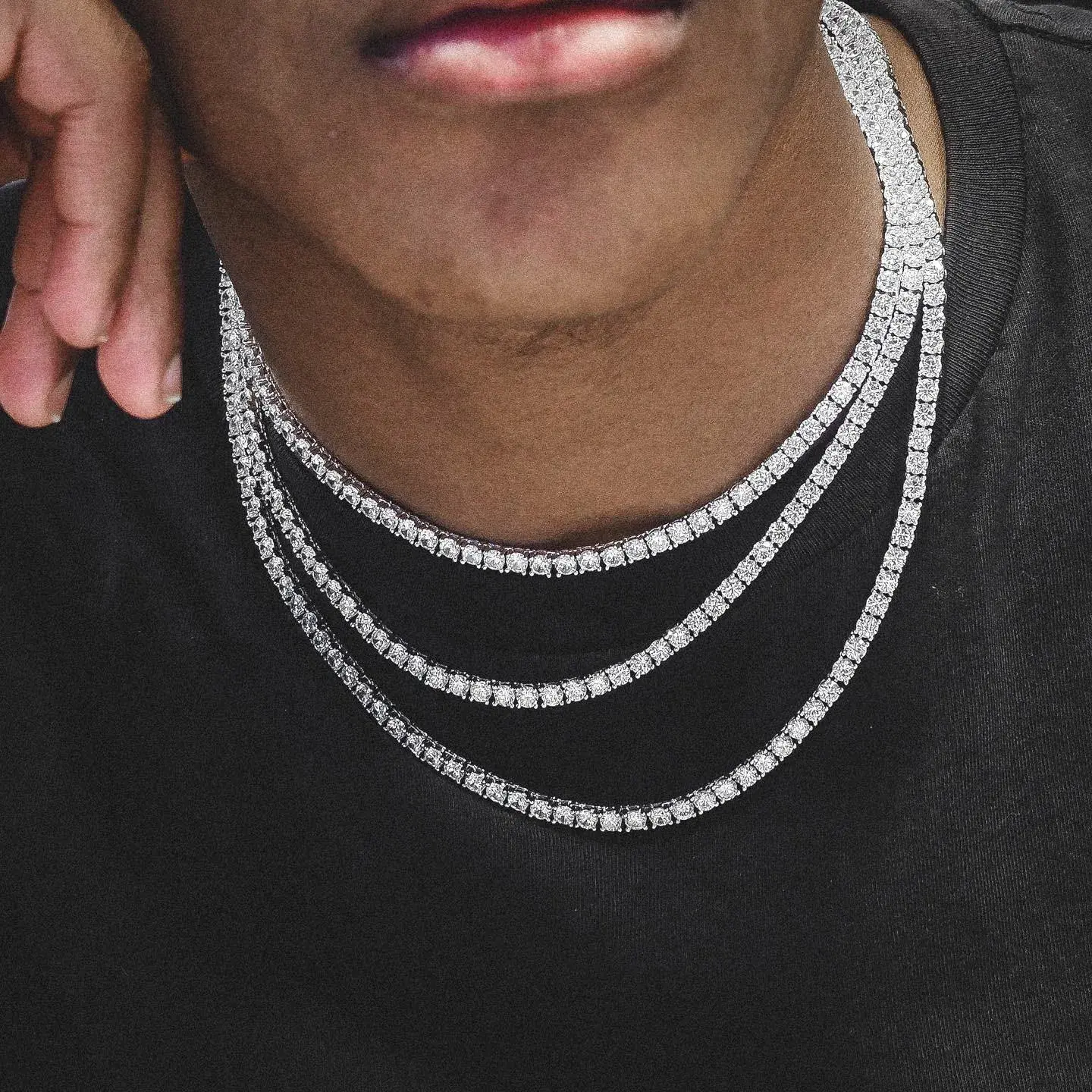Silver Moissanite Classic Tennis Chain, view 4