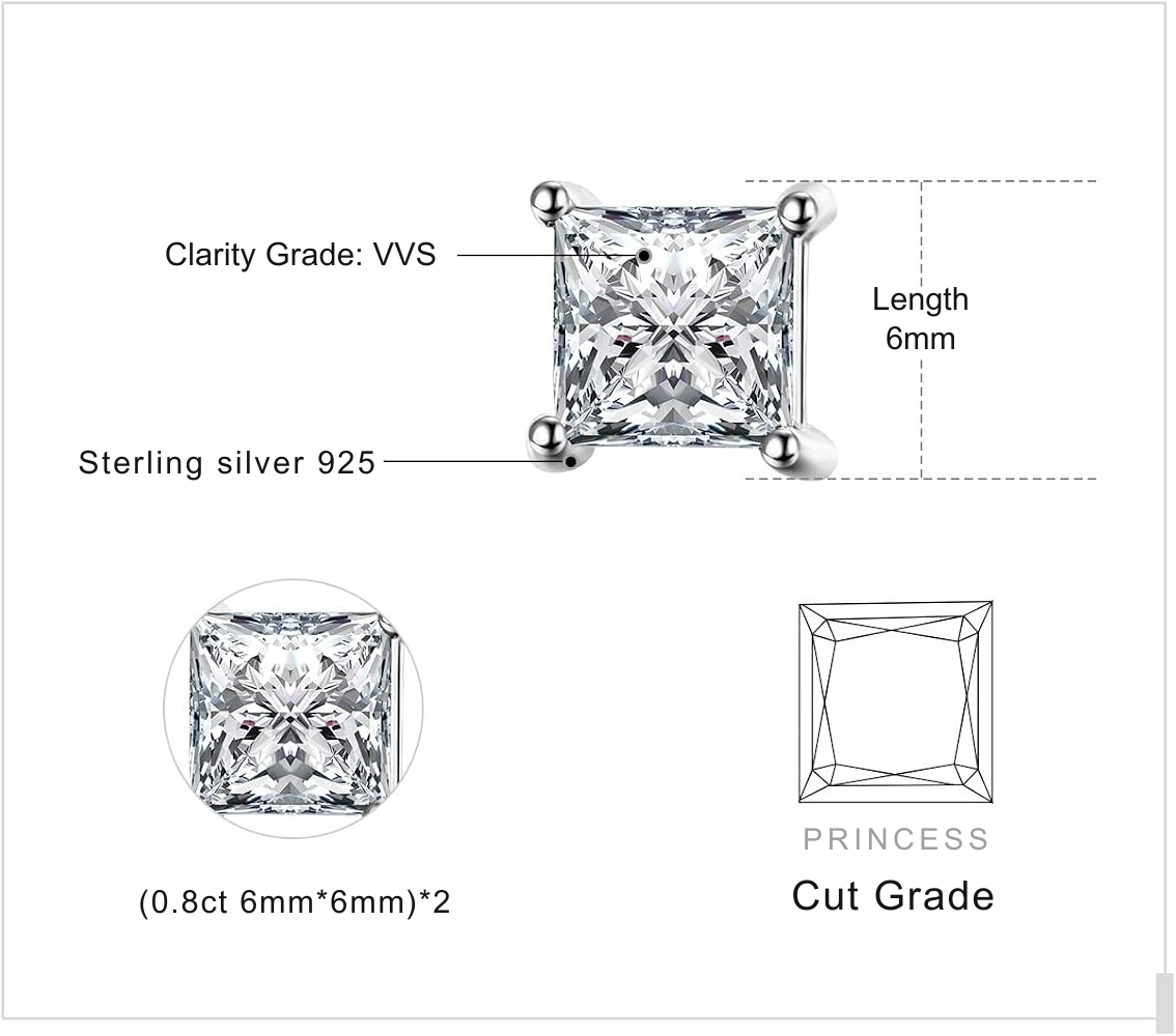 Sterling Silver Moissanite Solitaire Stud Earrings, view 3