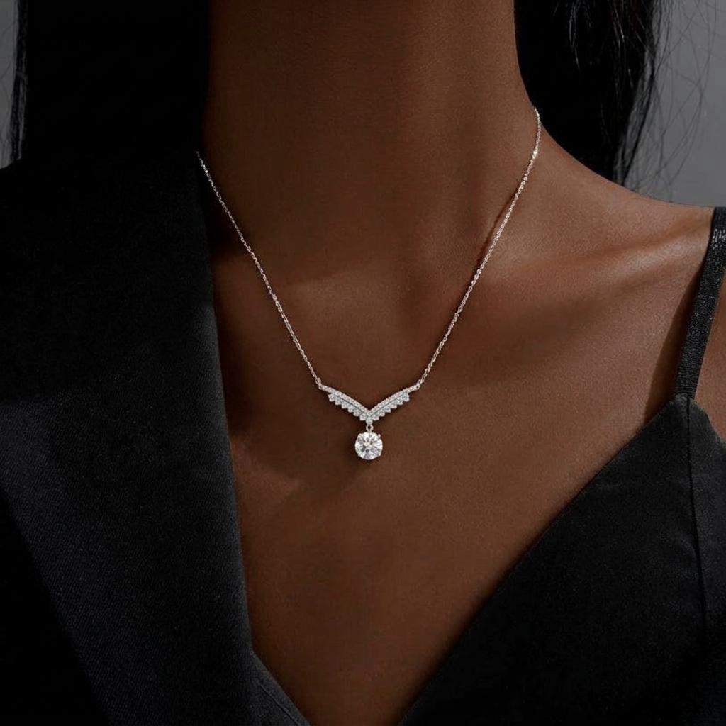 Cecelia Moissanite V-Chevron Drop Necklace, view 4